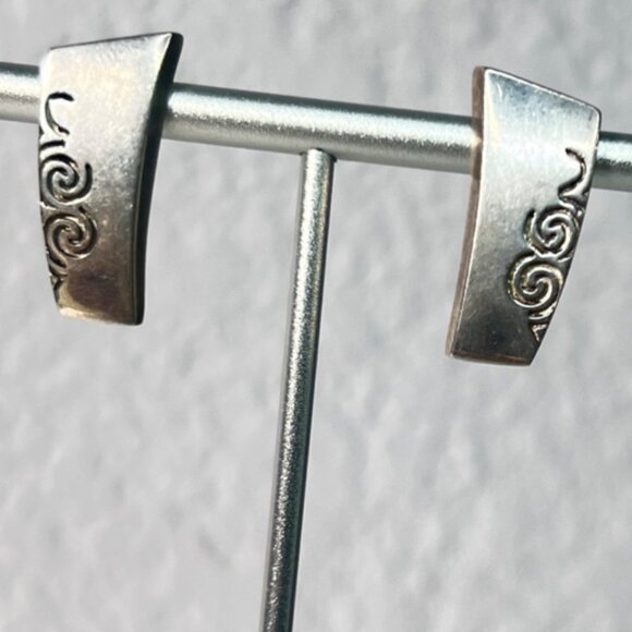 Vtg '90s Modernist Sterling Silver Swirl Earrings 6.62g Unmarked Artisan Design - Picture 4 of 4
